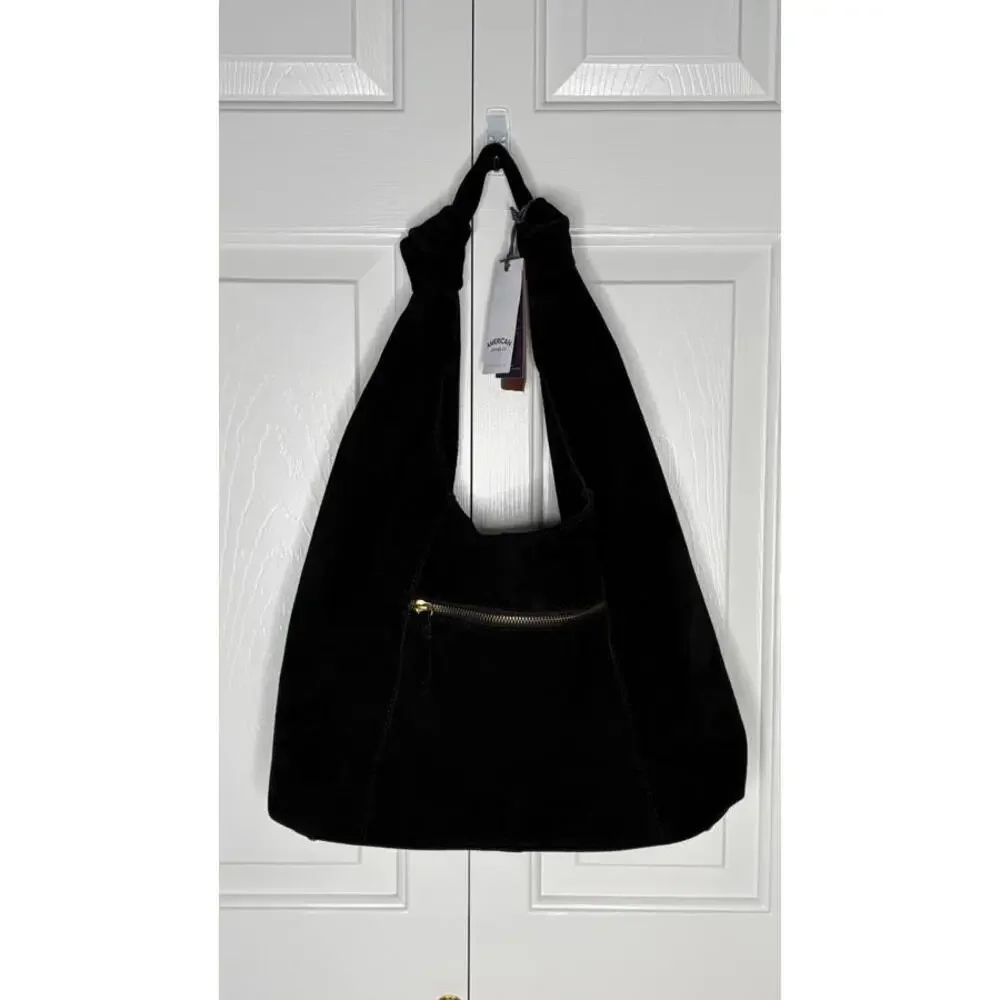 American Leather Co. Marietta Knot Hobo 2.0 Black Suede Shoulder Bag NWT $195